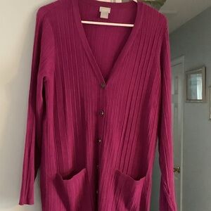 Chico's Ribbed Cardigan‎ Sweater - Fuchsia